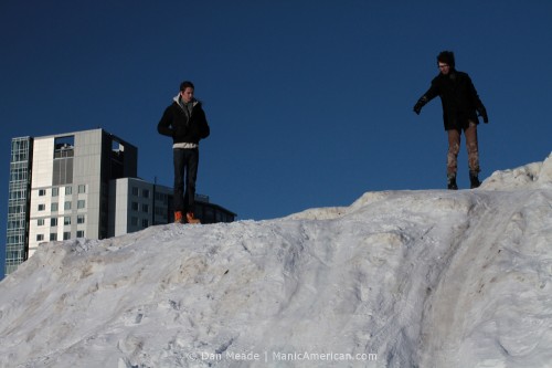 Atop the MIT Alps, sliding is the quickest way down.