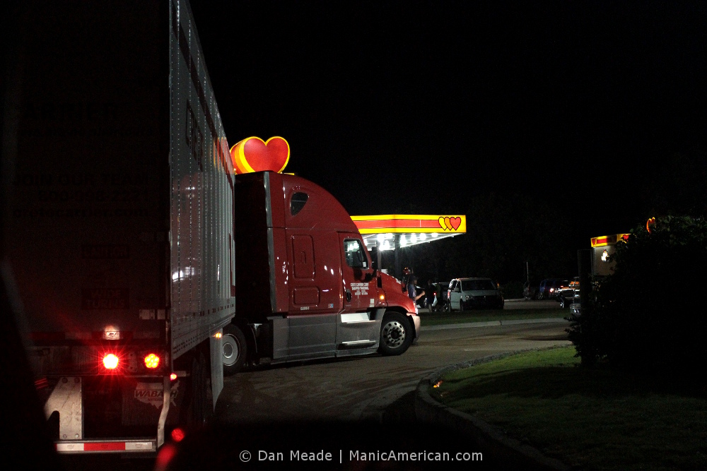 behind a big rig at the Palestine Love's rest stop