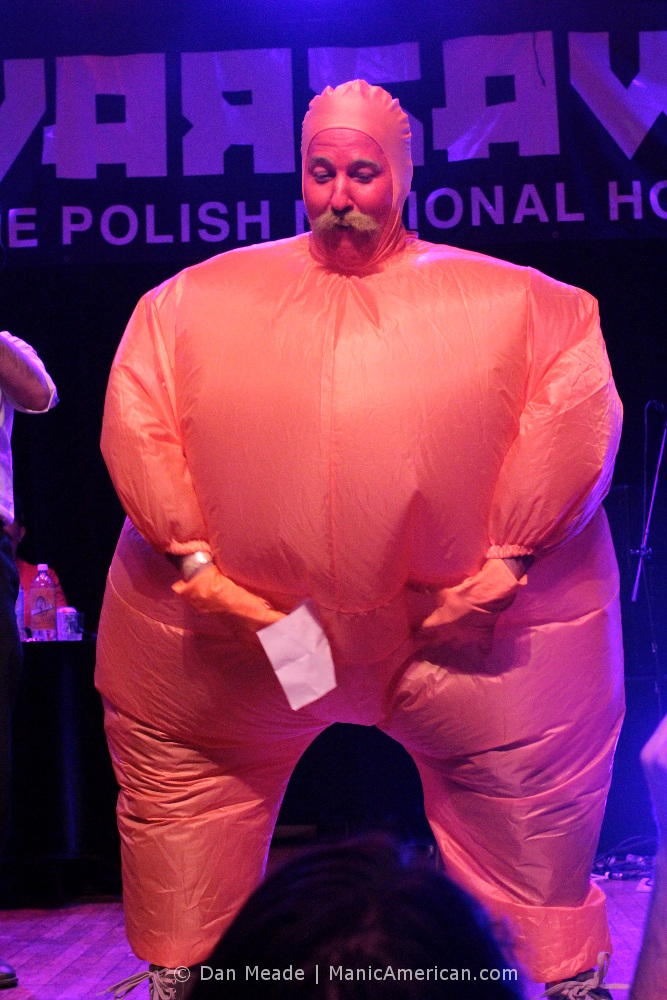 A man in an inflatable suit.