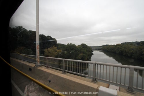 view of the Schuylkill river from the #9 bus