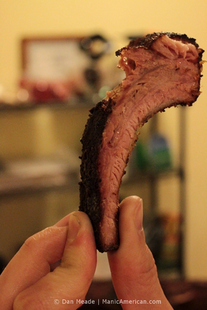 A rib with a bite taken out of it.