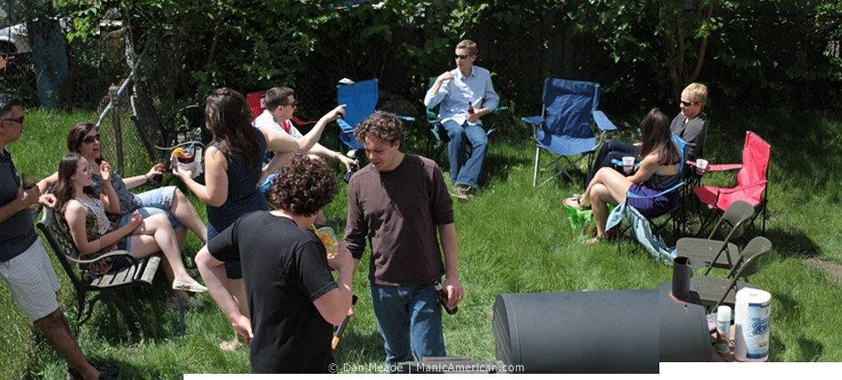 A mass of friends ring a smoker.