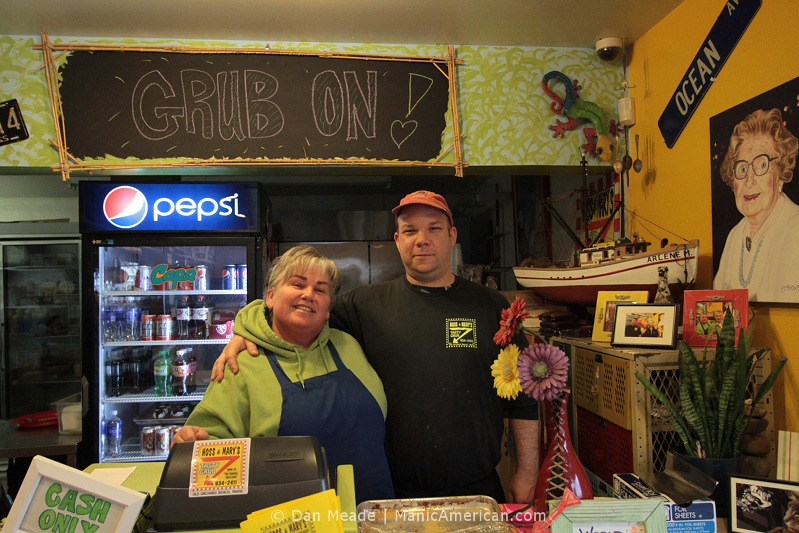 Deena “Mary” Eskew and Brian “Hoss” Coddins behind the counter of their restaurant.
