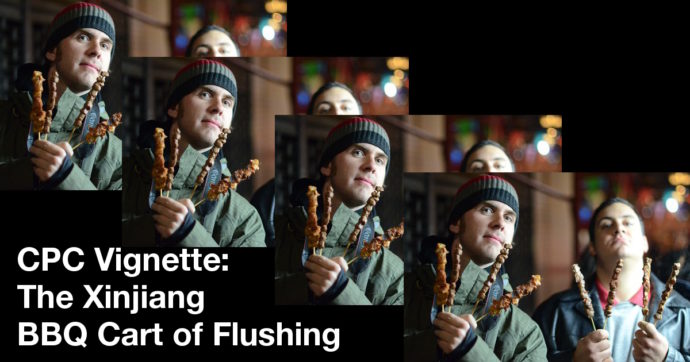 Summary graphic: Dan and Matt holding sticks of Xinjiang BBQ