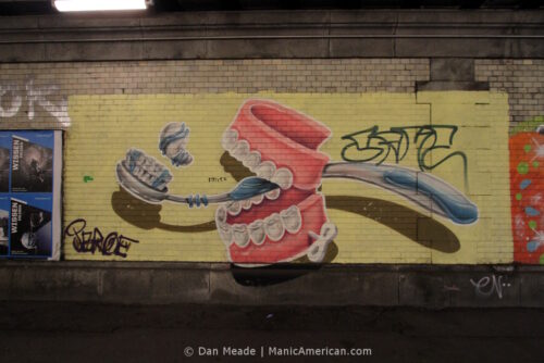 A chattering teeth and toothbrush mural.