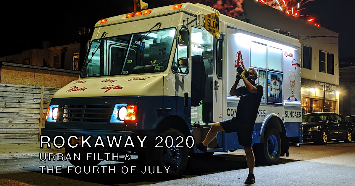 Summary graphic: An ice cream truck driver photographs fireworks at Rockaway Beach